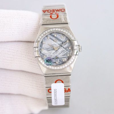 Omega 5th Constellation 28mm Quartz Movement Diamond Bezel Blue Grey/Green Dial Women Watch